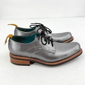 Pskaufman No.1044 Tarmac Tie Derby Oxford Shoes Lotis Hand Painted Silver Size 6